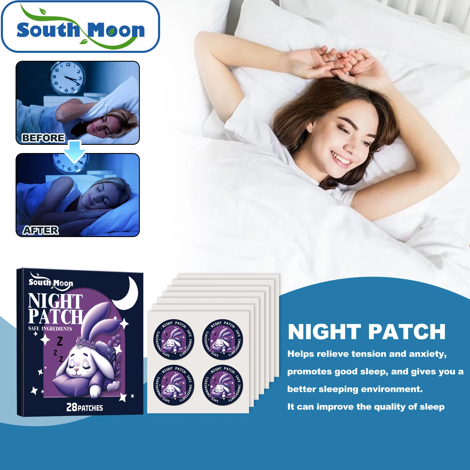 

South Moon Insomnia Patch Help Sleeping Plaster Relieve Anxiety Neurasthenia Nighttime Dreaminess Body Relaxing Soothing Sticker
