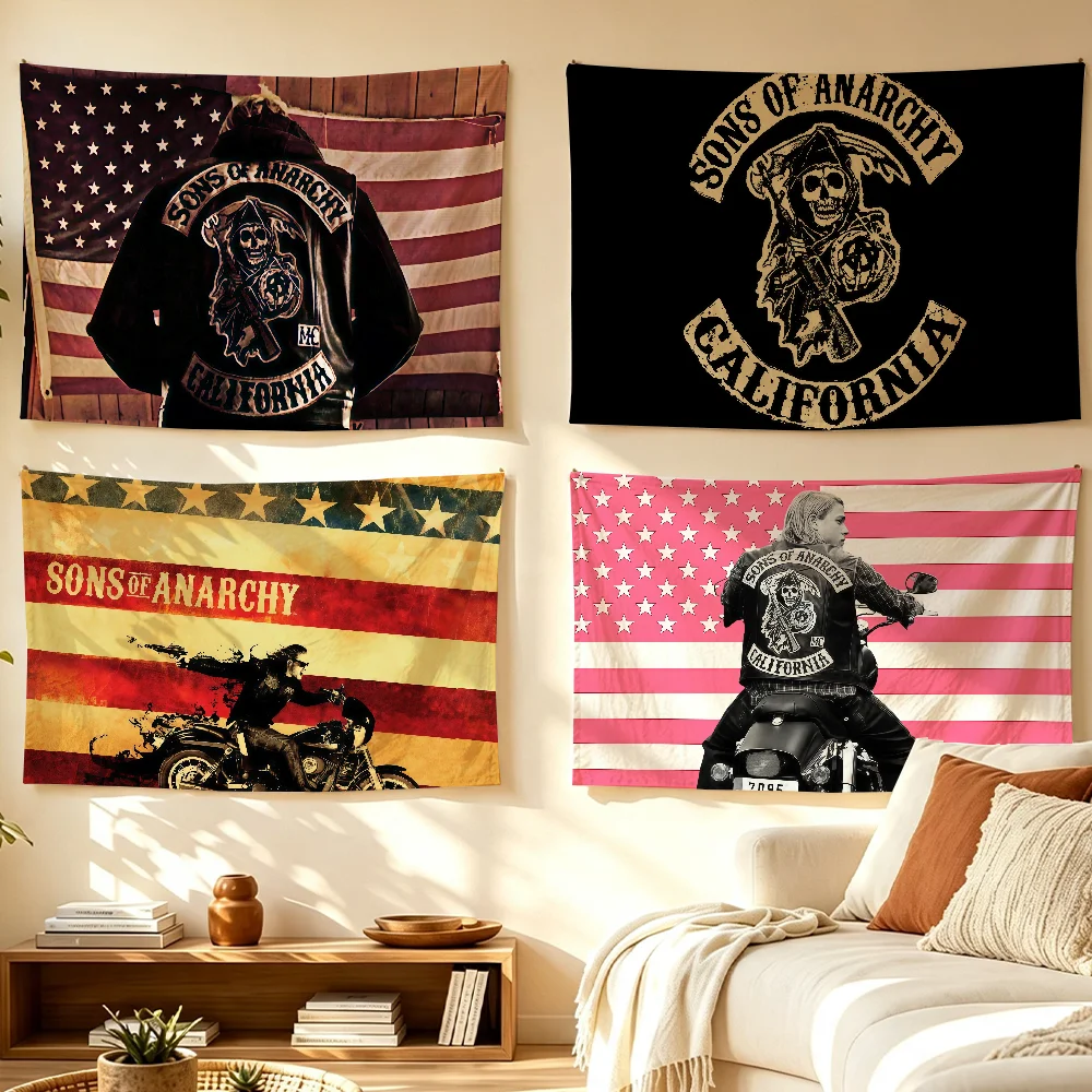 TV S-Sons of A-AnarChy-S flag Room Decoration Wall Tapestry Hanging Aesthetic Bedrooms Advertising Banner