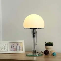 Lampa Bauhaus lampa biały stół dish Designer Nordic sypialnia proste szkło nocna lampa stołowa do salonu