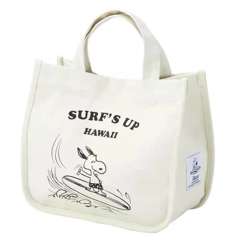 MINISO Cartoon Cute Print Meal Box Bag Snoopy Handbag Canvas Bag Portable Tote Bag Fashionable Small Square Bag