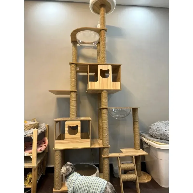 Multi-layer Wooden Cat Climbing Frame Wear-resistant Sisal Scratching Post Luxury Cat Villa Pet Supplies Large Cat Tree House