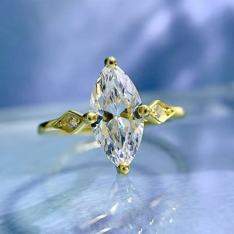 

high quality 925 sterling silver jewelry 2ct D color VVS marquise cut moissanite diamond women wedding ring for birthday gifts