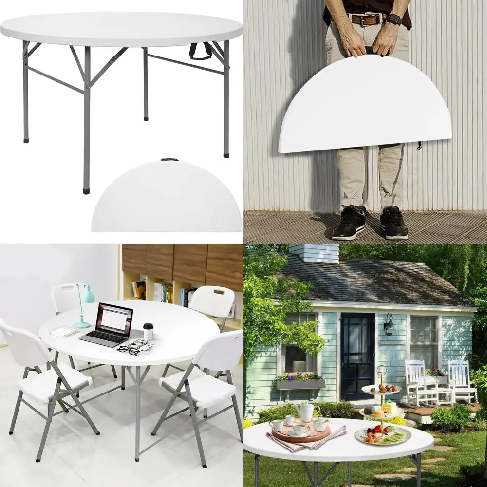 Mesa redonda dobrável resistente de 54 polegadas com design meio dobrável para armazenamento e portabilidade compacta, perfeita para funções e reunião