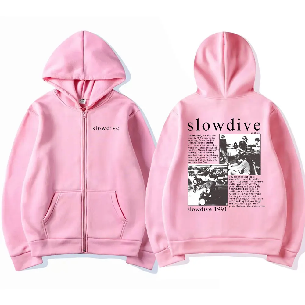 Britain Band Slowdive Alison 1991 Tour 90s Classic Vintage Rock Zipper Hoodie Men Sweatshirt Mens Casual Oversized Zip Up Jacket