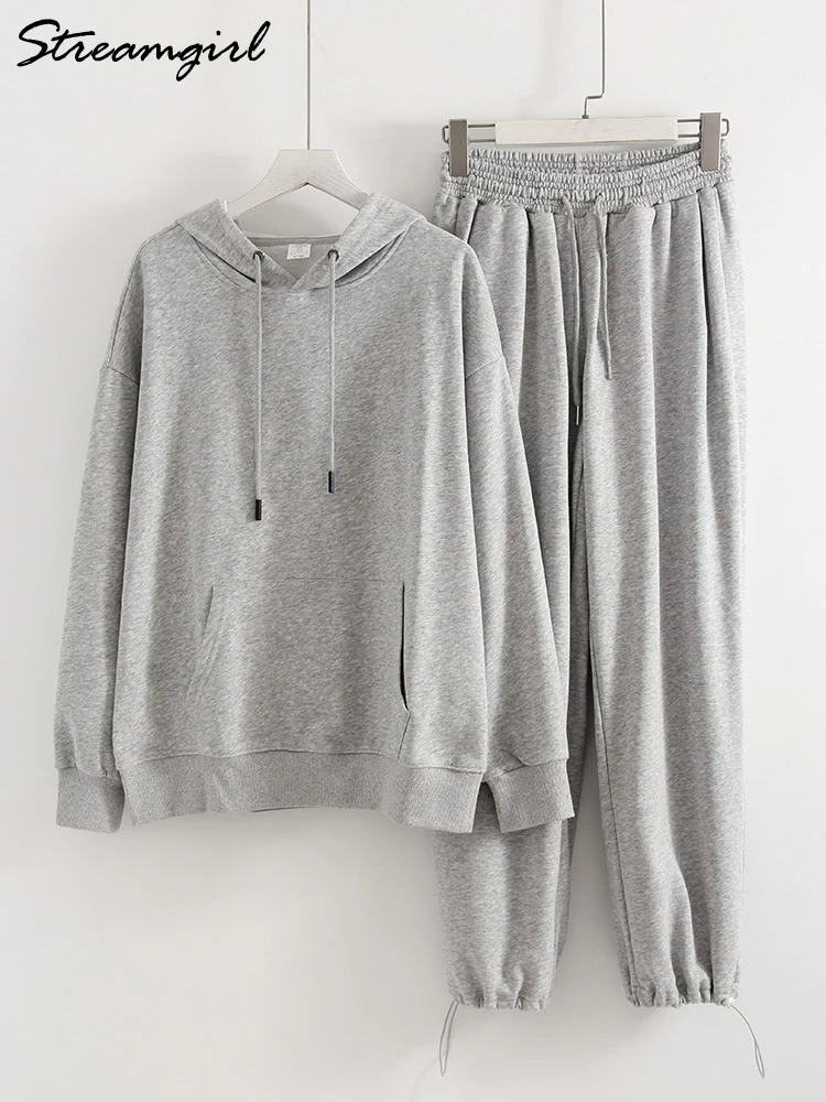 Streamgirl Tuta da donna Felpe con cappuccio oversize da donna con pantaloni Set da 2 pezzi Autunno Streetwear Tuta sportiva con cappuccio per donna Set