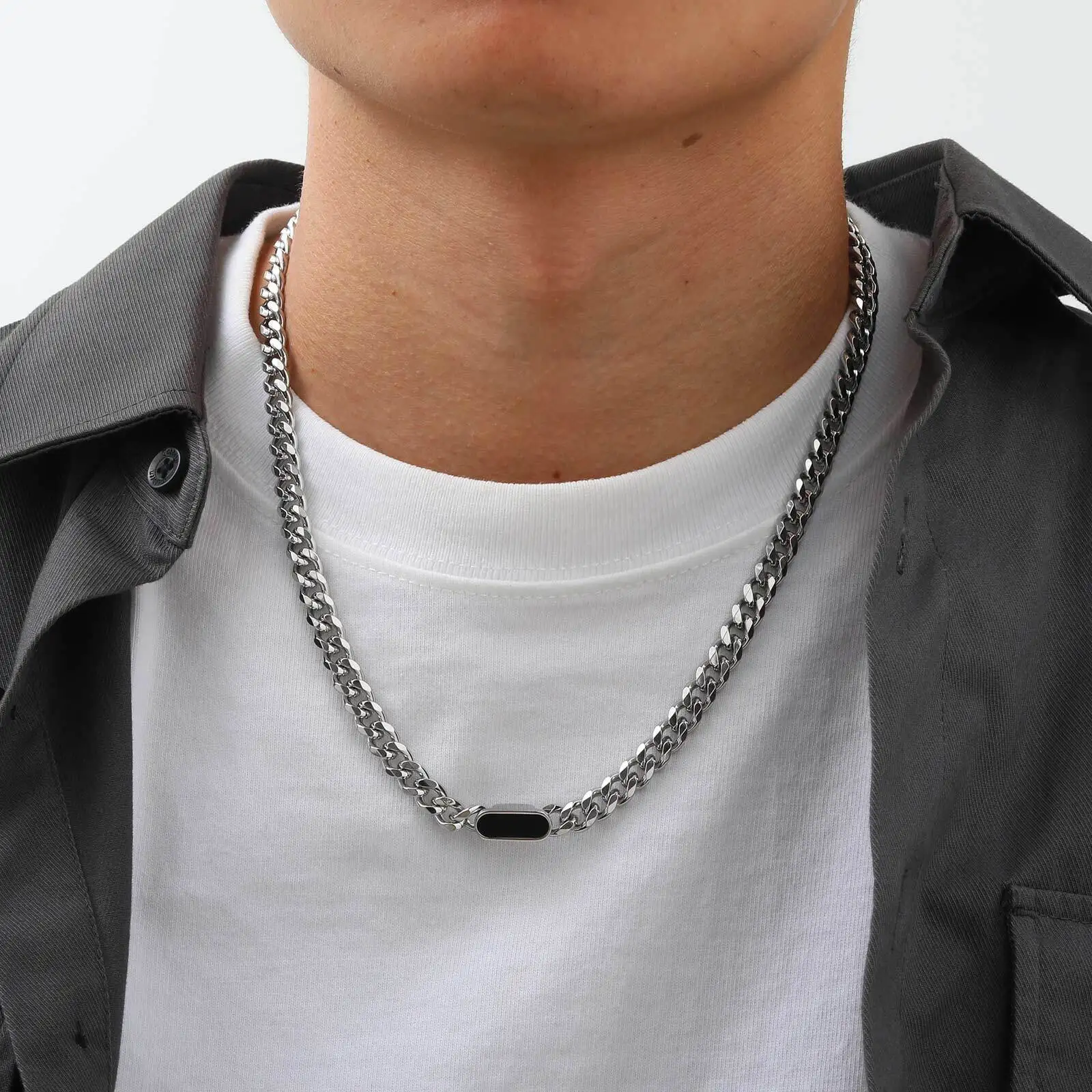 Mens Choker Necklace,Stainless Steel Cuban Link Chain Collar,Trendy Casual Hip Hop Jewelry Gifts for Boys