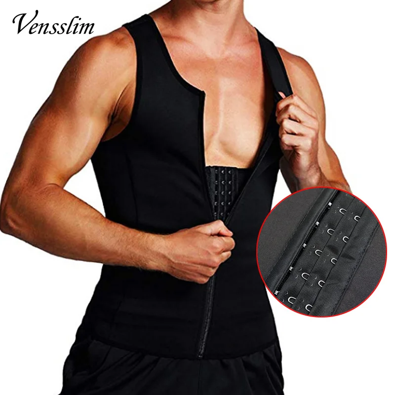 Vensslim Mens Compression Sauna Sweat Shirt Fitness Body Shaper Tank Top Weight Loss Waist Trainer Undershirt Belly Trimmer Vest