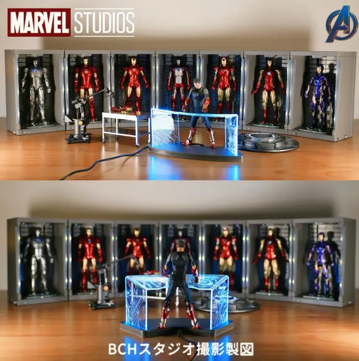 ZD Genuine Marvel IRonman Mk2 Mk3 Mk4 Mk5 Mk6 MK7 MK45 MK47 MK30 Garage with LED Articulated Figure Toys for Children Gift