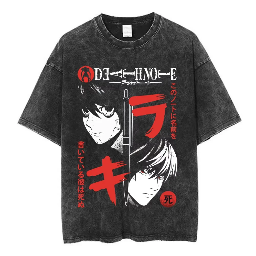 Vintage Washed Death Note Anime T-Shirt Men Women Loose Cotton Casual Graphic Short Sleeve Summer Streetwear Top 2026 Hot Sale