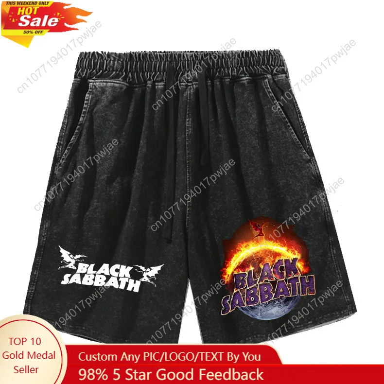 

Black Sabbath Rock Band Shorts Mans Womans Teenager Retro Short Pants Vintage Cotton Elastic Soft Beach Shorts Customized Pants