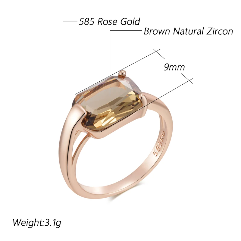 Kinel Square Brown Natural Zircon Bride Wedding Ring Fashion 585 Rose Gold Color Accessories High Quality Women Daily Jewelry