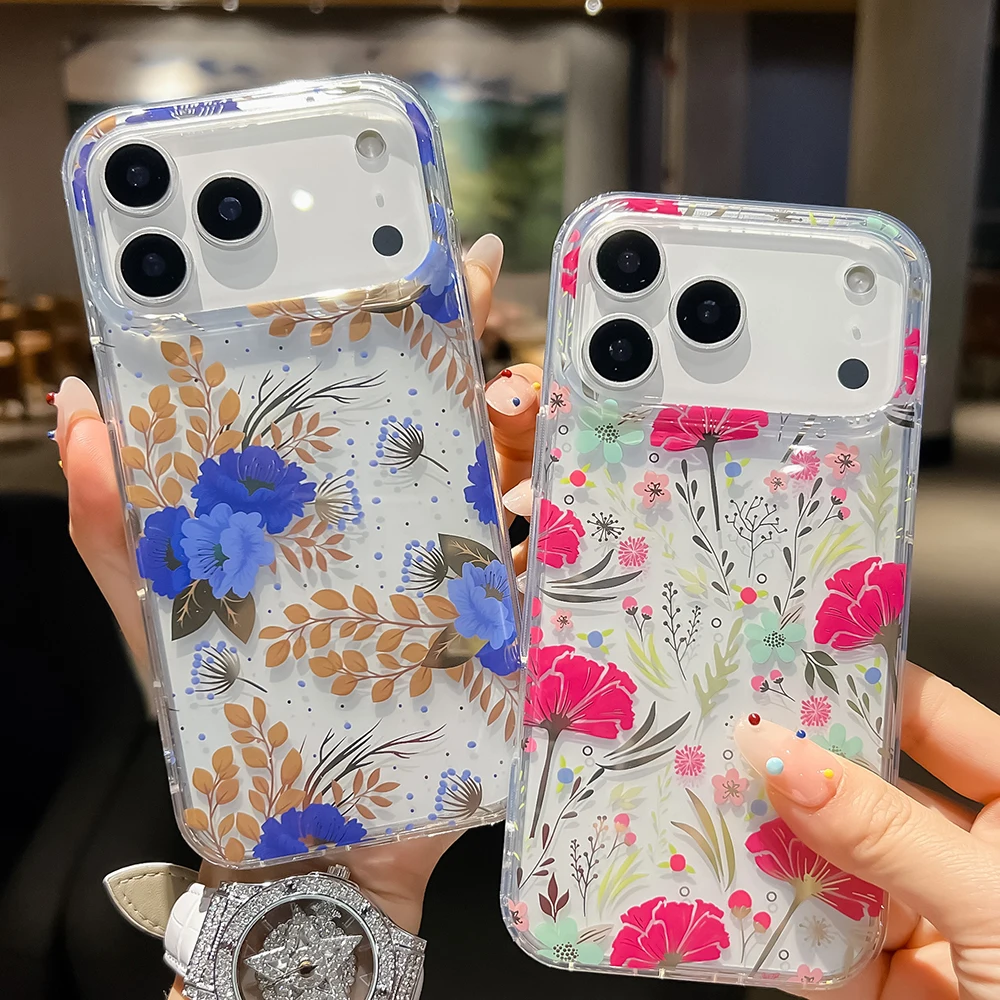 Luxuriöse Handyhülle mit Blumenmuster für iPhone 18 17 Air 16 15 14 13 12 11 Pro Max 16E, stoßfeste, harte Acryl-Rückseite – Detail 4