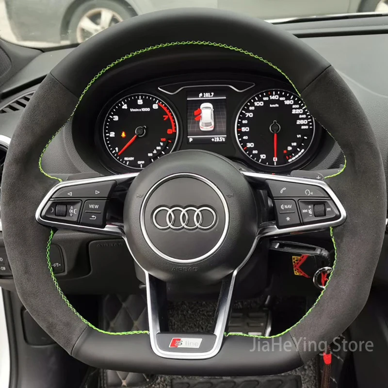 

For Audi TT 2008-2023 Interior Hand-sewn Non-slip Durable Suede Leather Car Steering Wheel Cover Modified Auto Accessories