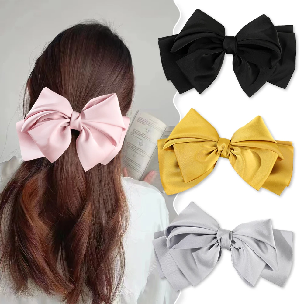 Korean Fashion Headwear Elegant Hair Clips for Girls Solid Satin Ribbon Pin Bow Clip Hairpin Headband Hair Accessories for Women