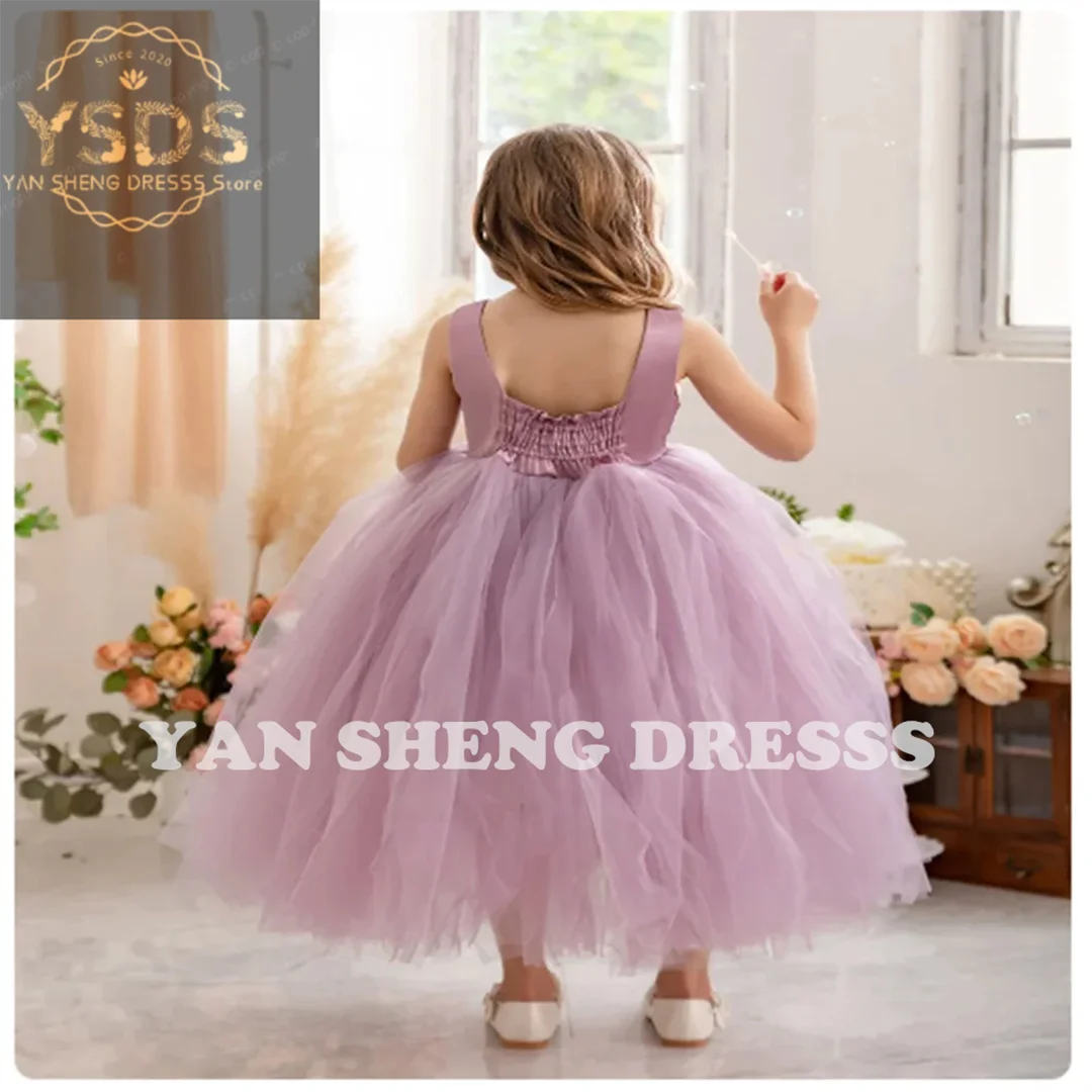 Simple Fluffy Tulle Flower Girl Dresses Wedding First Communion Birthday Ball Children's Gifts Guest Wedding Party Dress