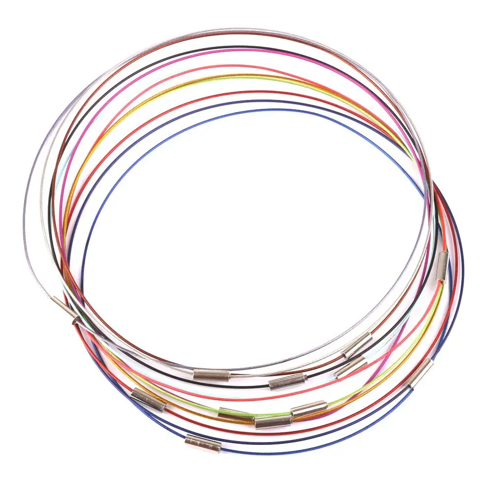 Multicolor Steel Cable Necklace Wire Hoop Memory Choker with Screw Closure for Diy Beads Jewelry Creation Set