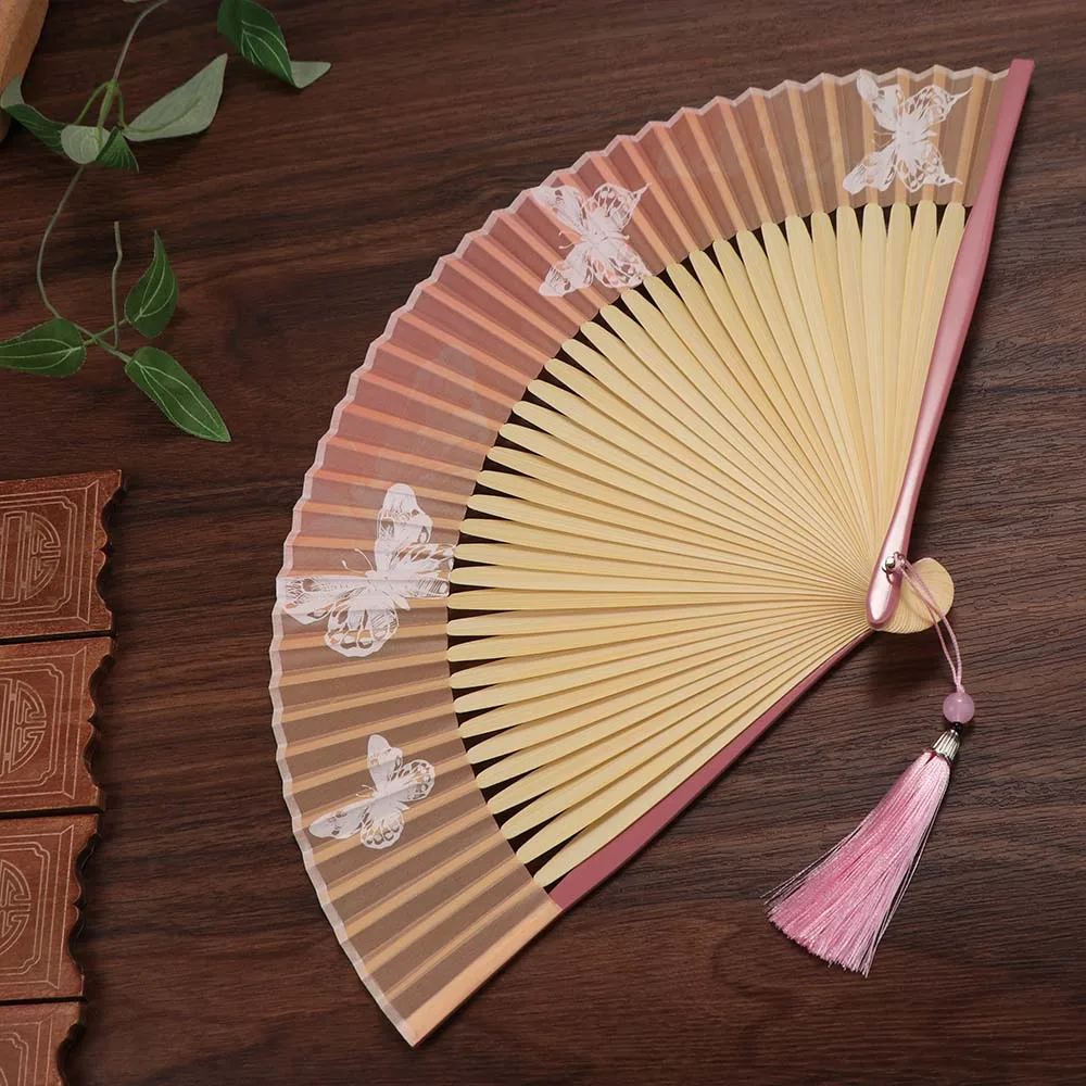 Fashion Butterfly Pattern Folding Hand Fan Delicate Retro Chinese Style Fan Portable Creative Hand Cranked Fan Summer