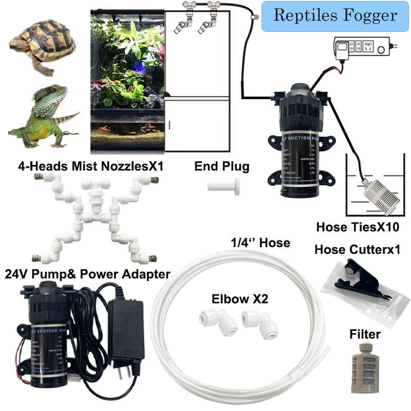 360° Adjustable Nozzles Reptile Misting System for Terrarium - Chameleon, Turtle, Lizard Tank