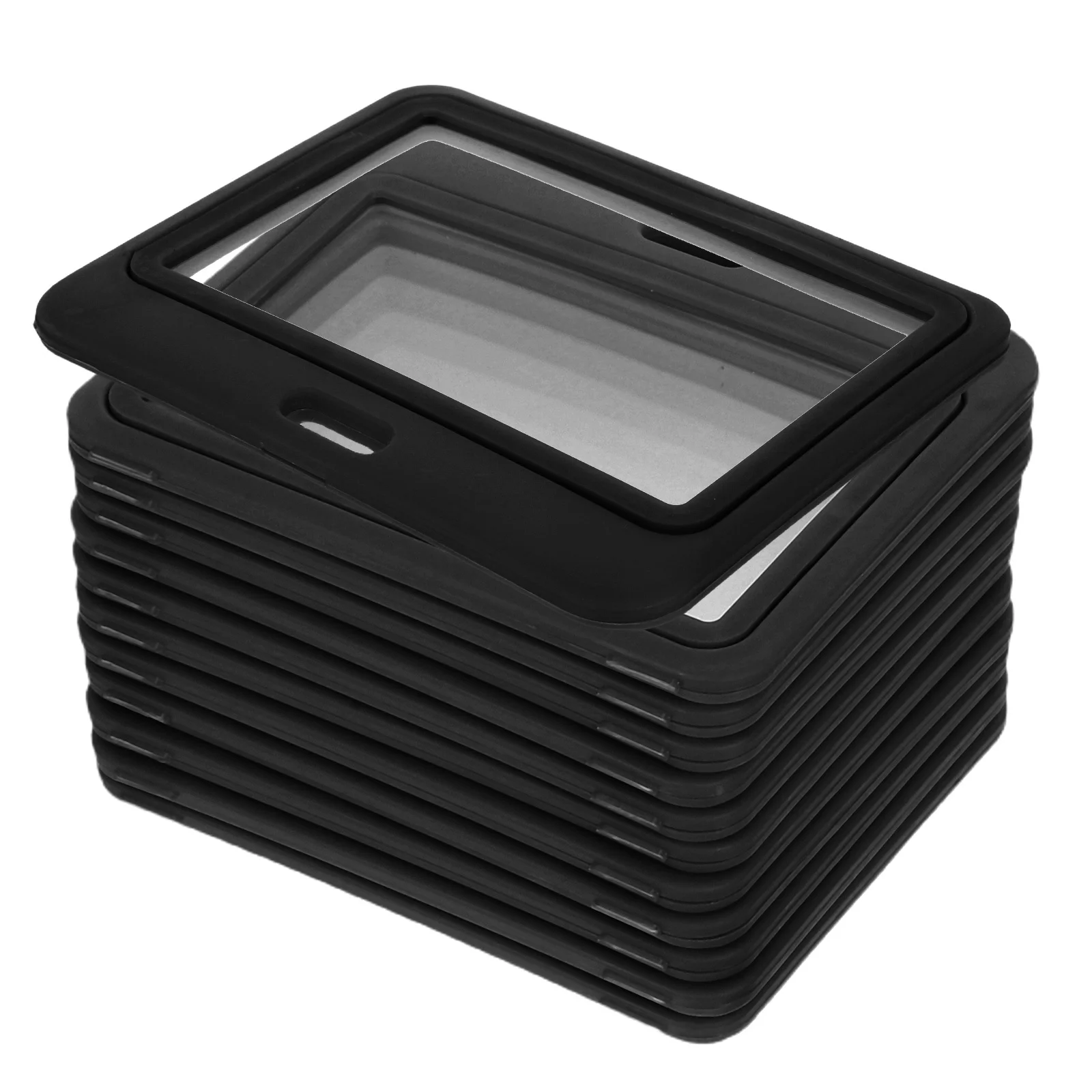 

12pcs Transparent Id Card Holder Flip Cover Badge Protector Horizontal Double Sided Plastic Case For Staff Work Office School