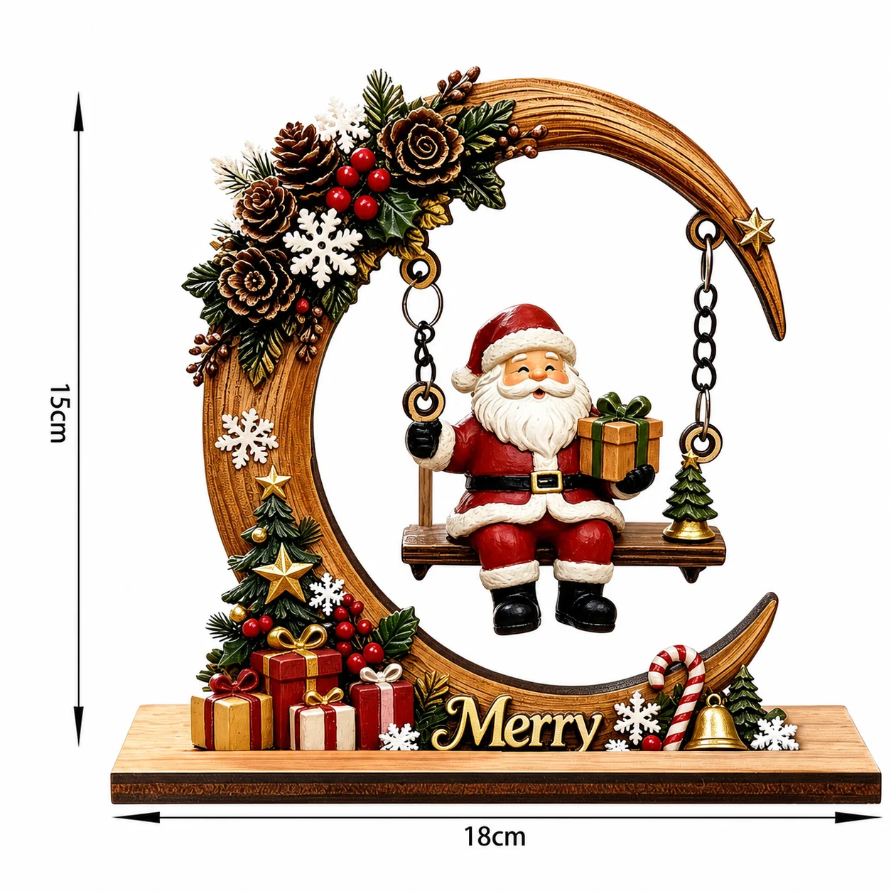 Christmas Tabletop Decoration Stable Crescent Swing Ornament Holiday Home Decor Gift Flat Edged Santa Claus Swing Ornament