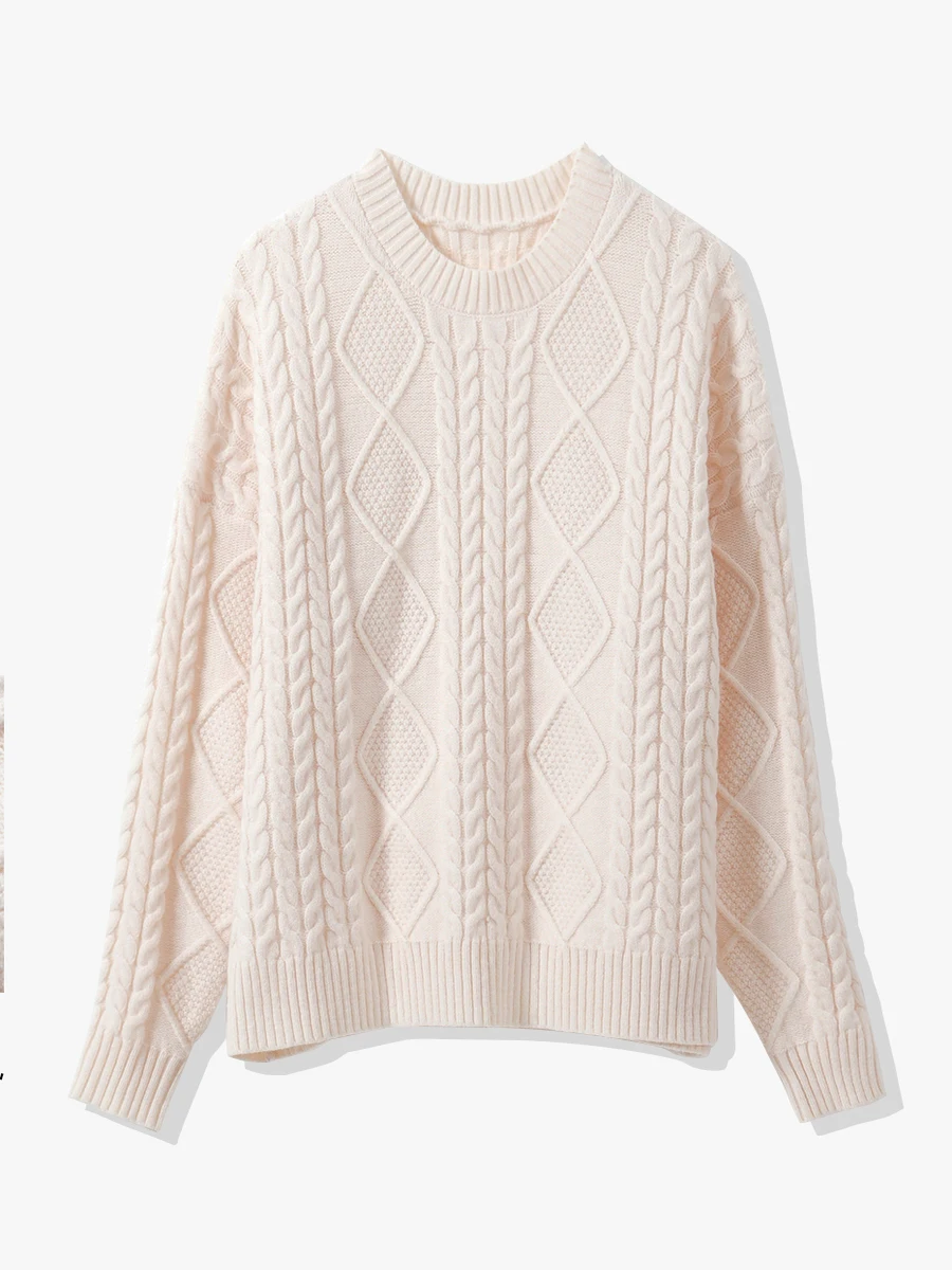 

Zimode Sweet Women's Long Sve Sweater New Sle Vintage Twist Polyester Nylon Wool Blend Winter Faion Ladies Knitwear