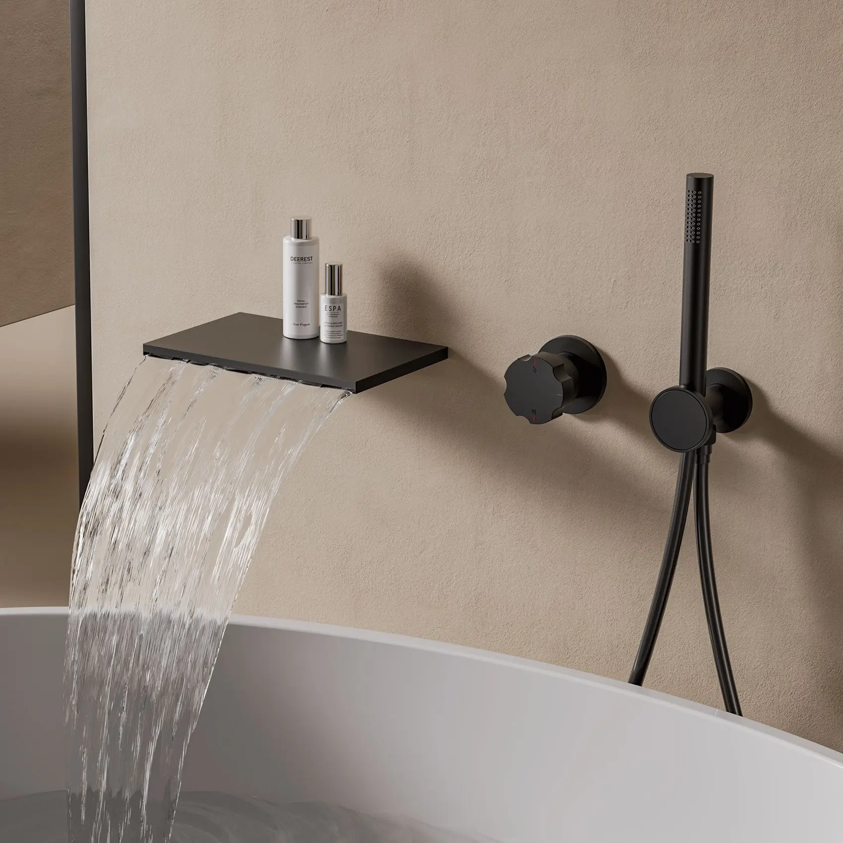 Brushed Nickel Bathtub Faucet With Hand Shower Head Widespread Copper Waterfall Basthtub Mixer Black Bath tub Faucet Bathtub Tap