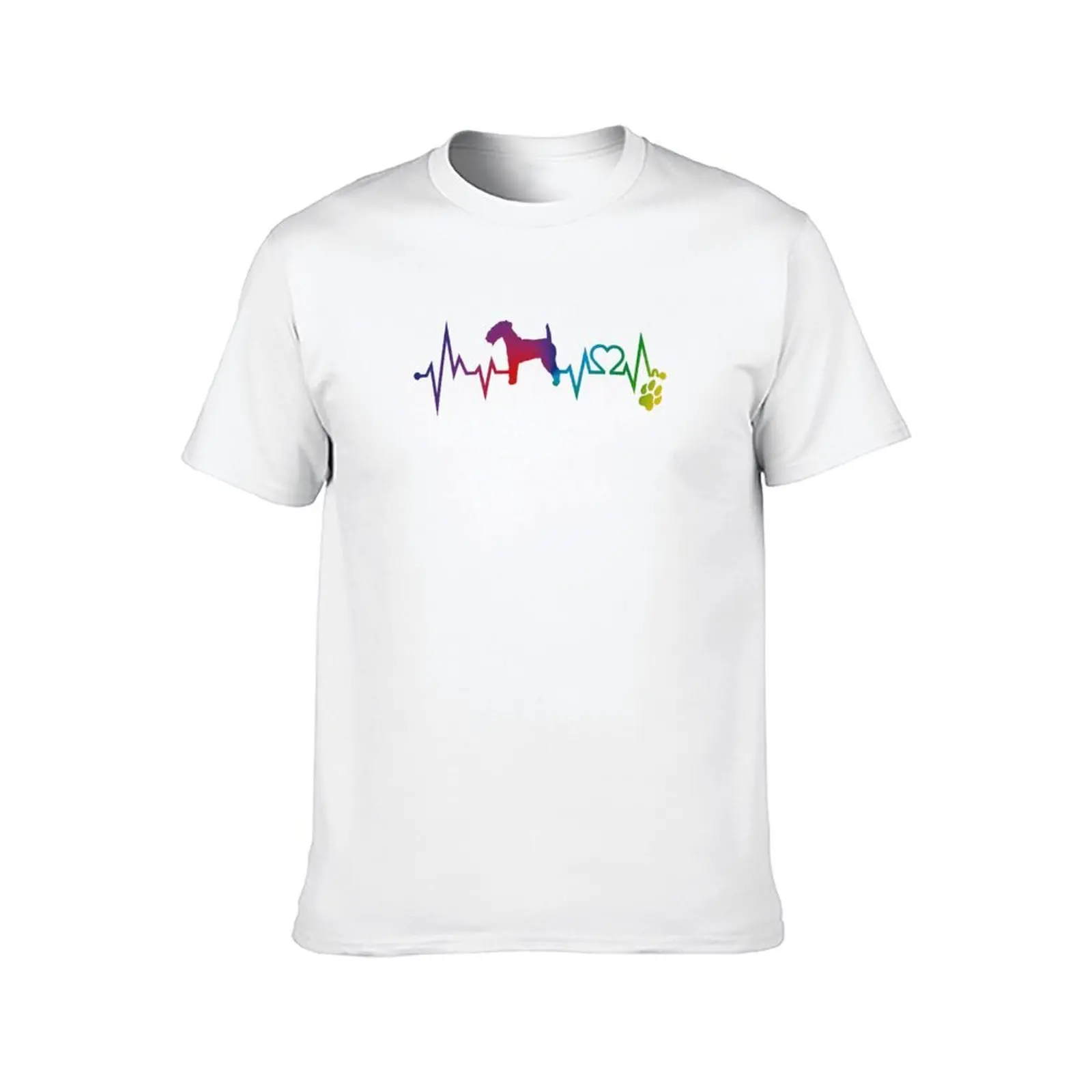 Lakeland Terrier Colorful Heartbeat, Heart & Dog Paw T-Shirt man t shirts for men casual printed t shirts for man T-Shirt