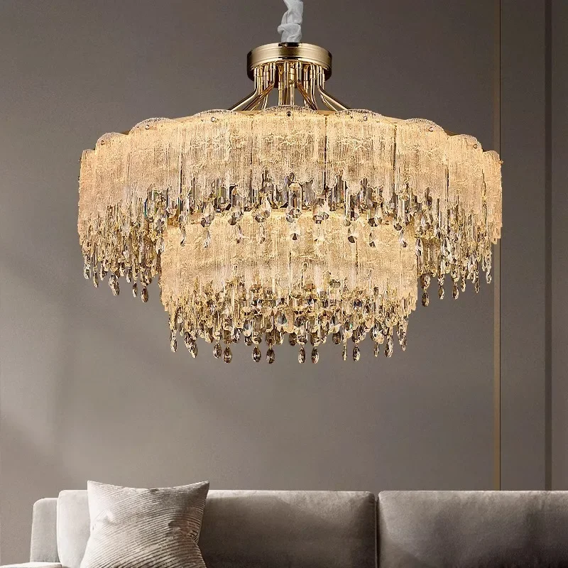 

American Luxury Crystal Chandeliers LED Pendant Light Fixture for Living Room Hotel Hall Dining Room Decor Hanging Lamp