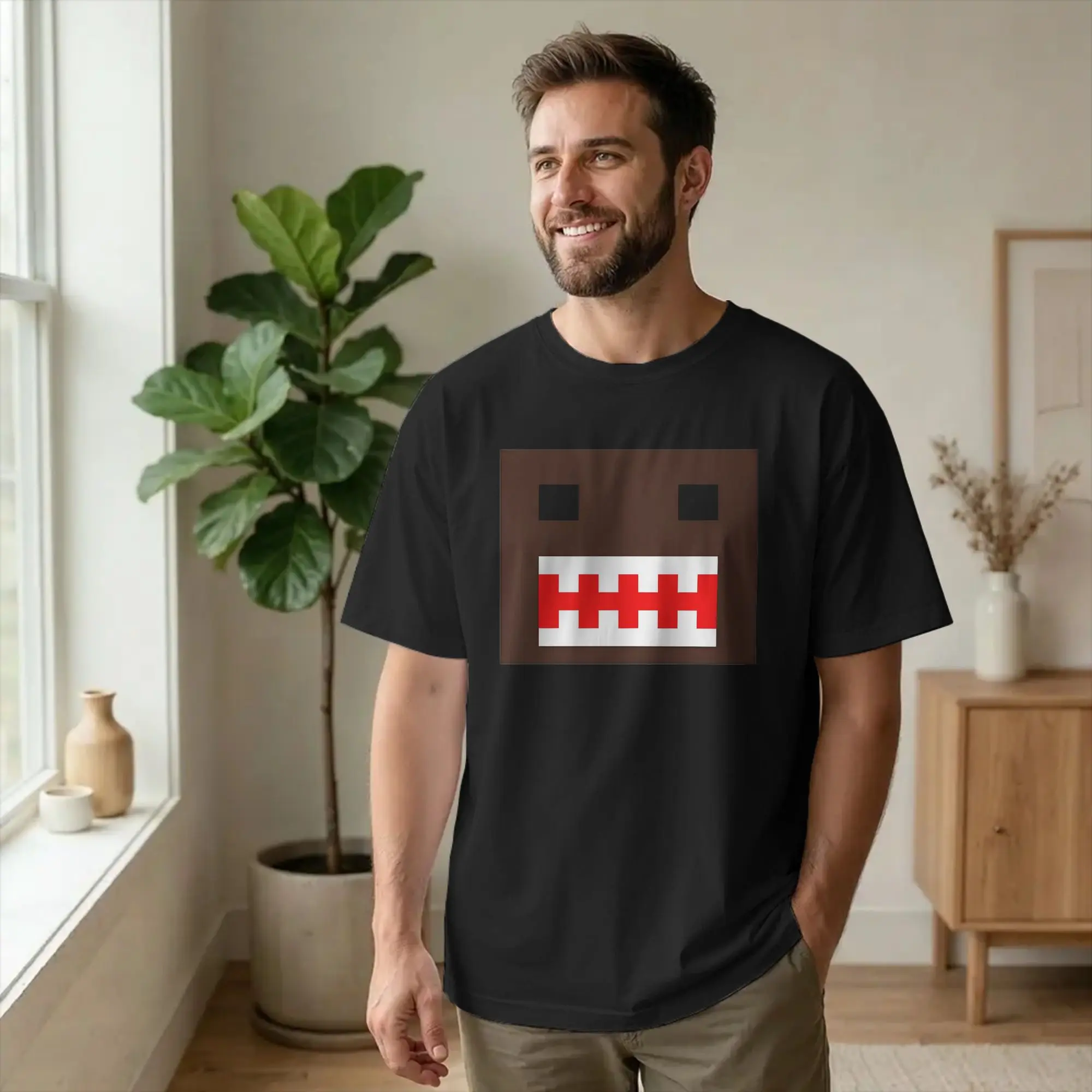 PIXEL Domo Kun Doll Face Men T Shirts Cute Funny Funny Tees Short Sleeve Crewneck T-Shirt Pure Cotton Gift Idea Tops