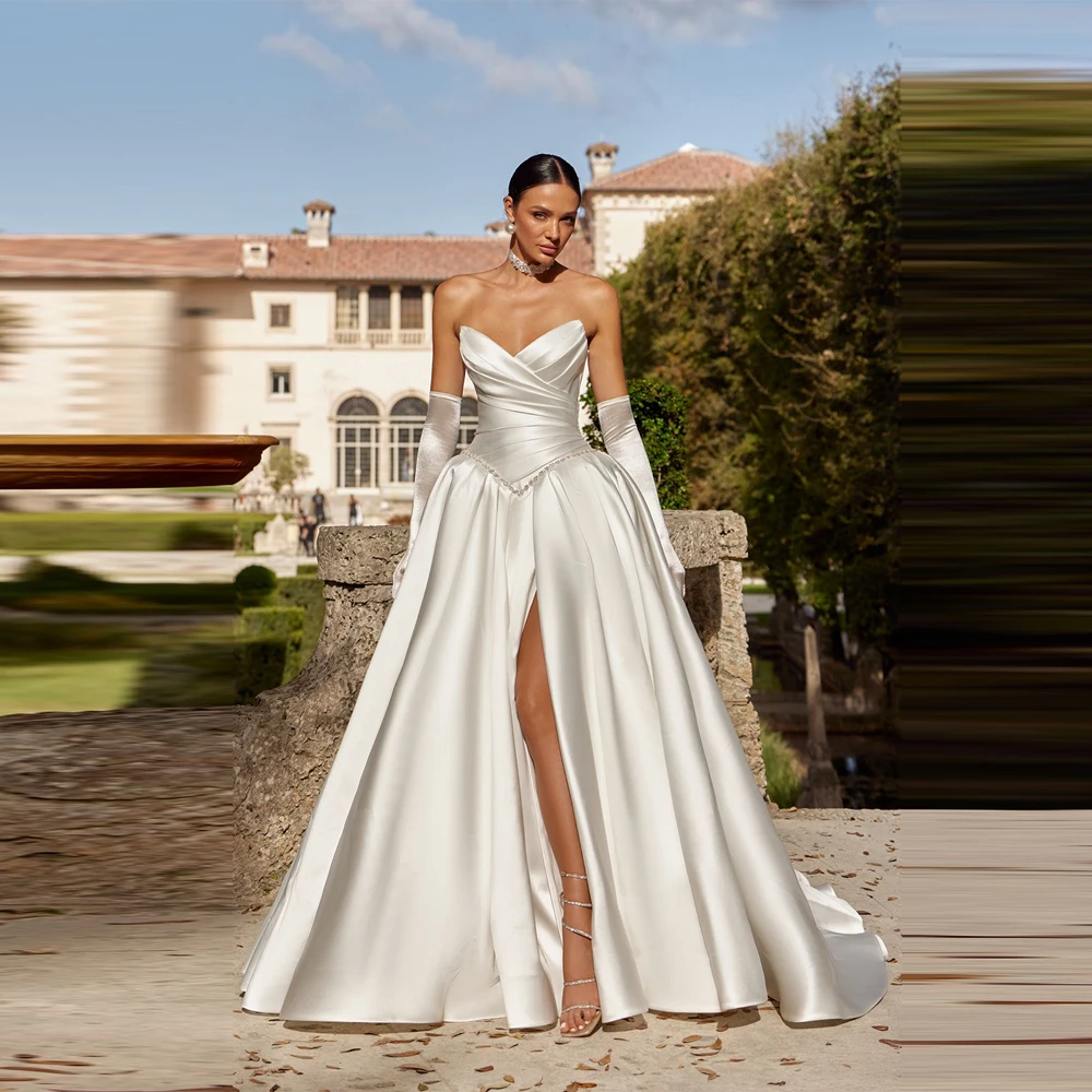 

Elegant Sleeveless Women Bridal Gowns Exquisite Wedding Dresses Engagement Banquet Vestidos De Novias Without Gloves Customized