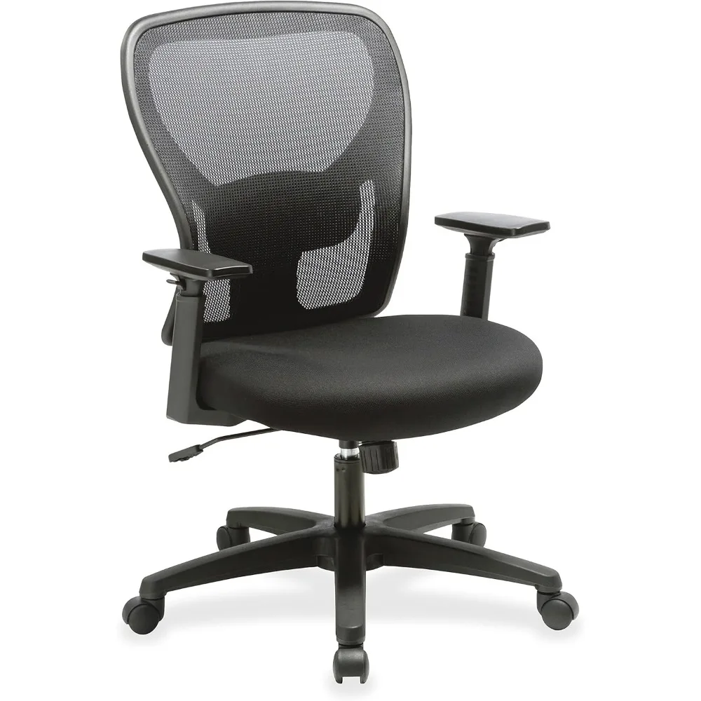 

"black mesh mid-back task chair with fabric seat"