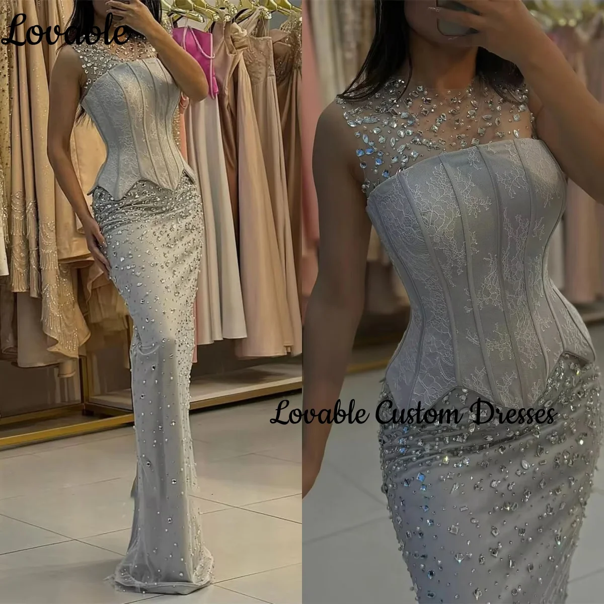 

فساتين سهرة Женские вечерние платья на заказ с овальным вырезом на молнии Платья для выпускного вечера без рукавов Русалка с бусинами Вечернее платье