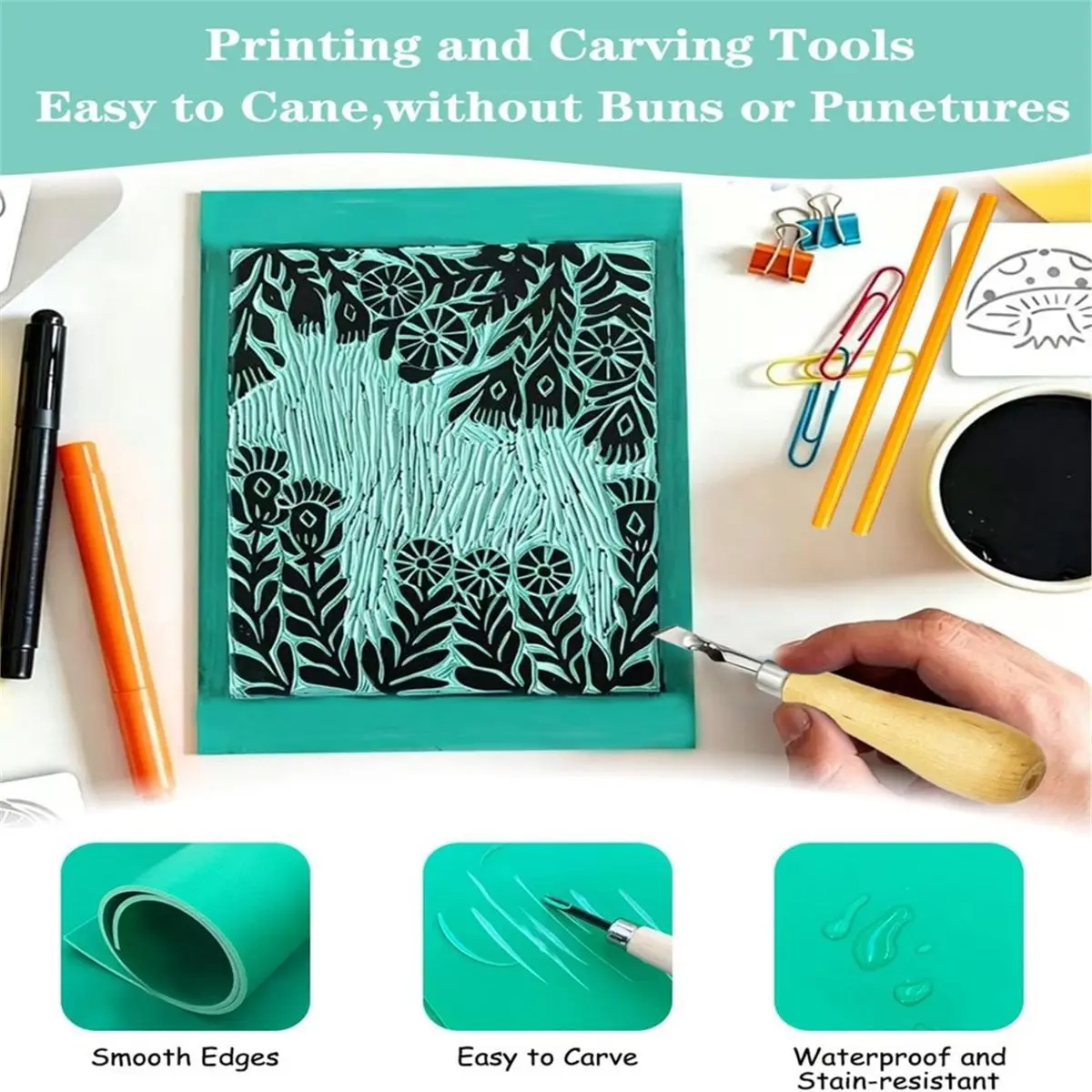 Home Tool Lino Printing Kit, Lino Sheets with Lino Cutting Tools, Roller, Sharpener for Engraving Printmaking DIY Stamp Art Craf