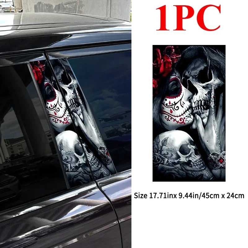 1PC Gothic Style Skull Couple Car Stickers Funny Auto B Pillar Waterproof Decoration DIY Car Doors Pillar Sunscreen PET Decals