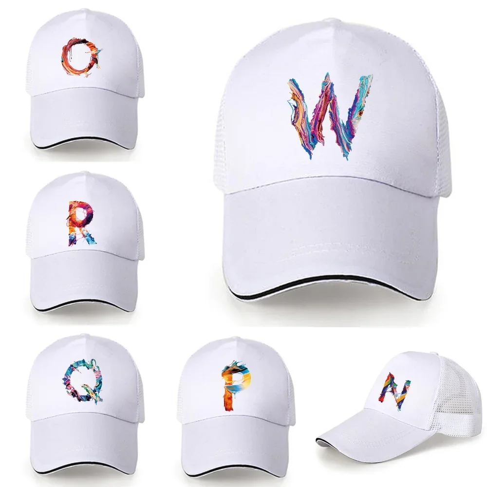 Summer Women Men Baseball Cap  Paint Letter Print Cotton Adjustable Snapback Sunhat Outdoor Sports Hip Hop Breathable Mesh Caps