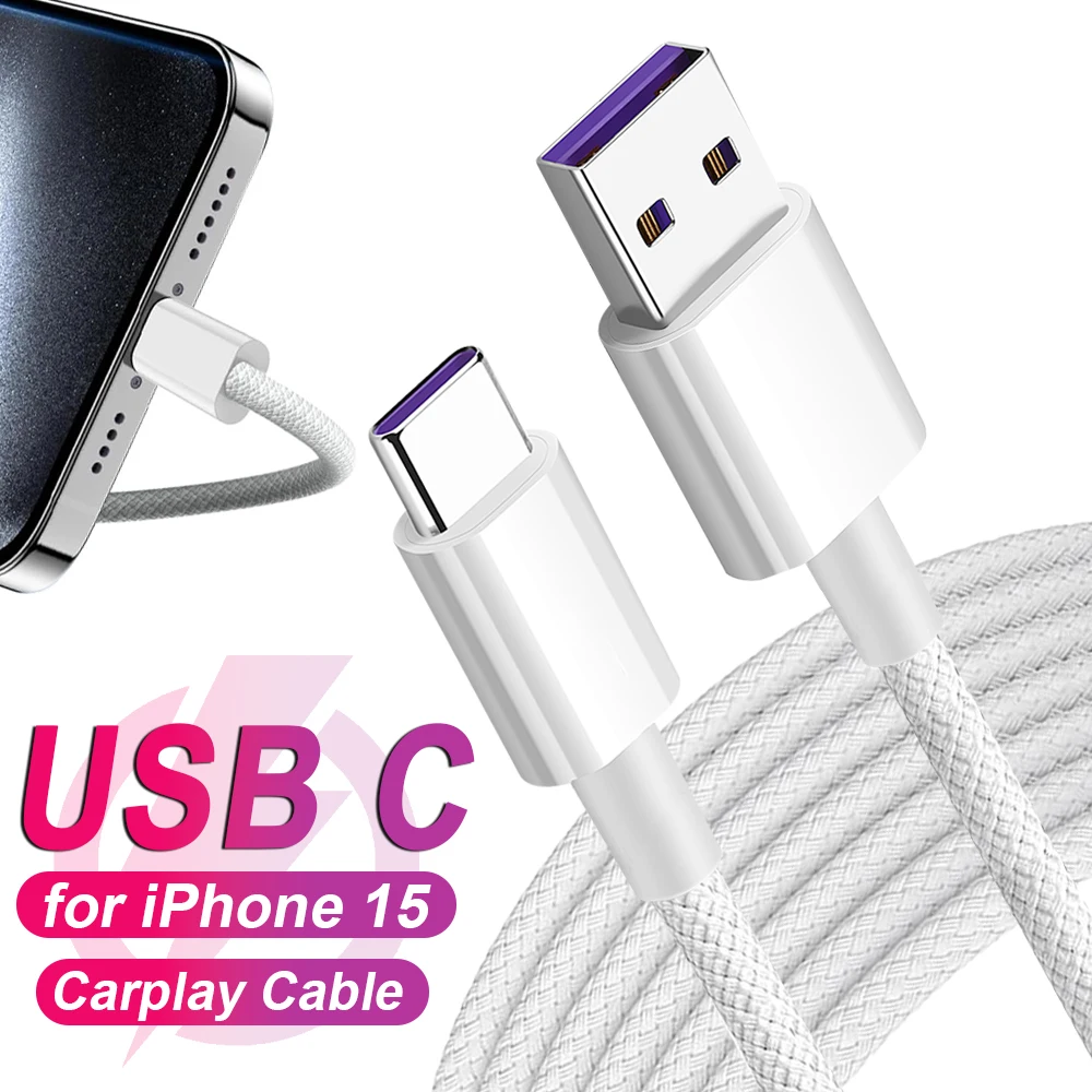 For Apple Carplay IPhone 15 Pro Max Type C Charging Cables Nylon Braid High-speed Data Wire USB C Quick Charger Cord for Samsung