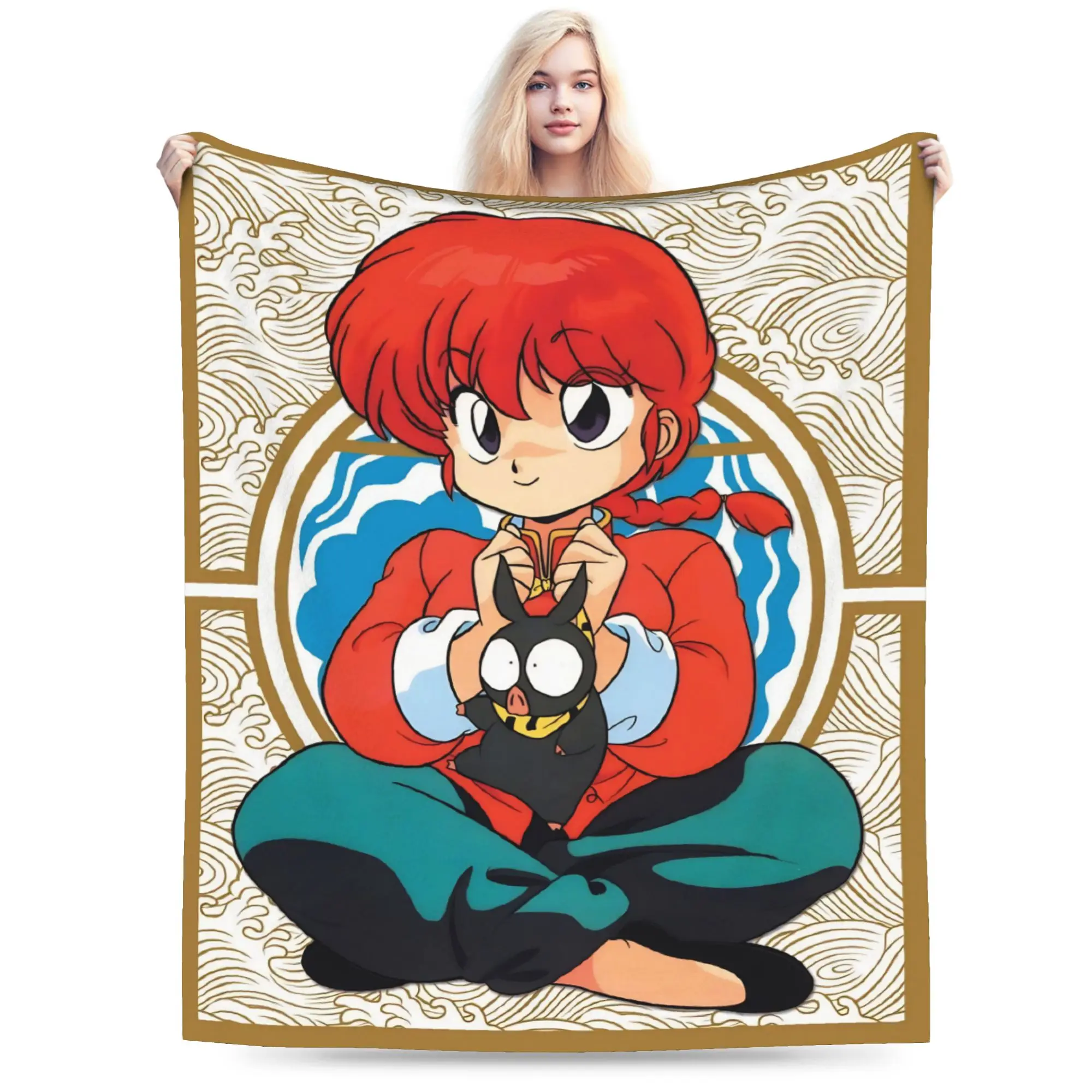 Ranma Japanese Anime Blanket Flannel All Season  Portable Super Soft Throw Blankets for Sofa Office Bedding Throws