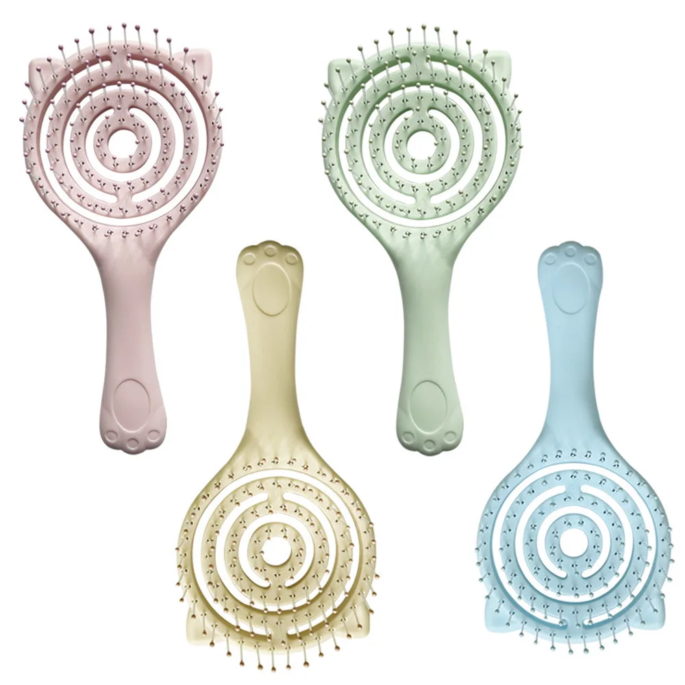 Cute Cat-Themed Hairbrush for Girls: Volumizing & Massaging, Soft-Toned, Portable Openwork Design