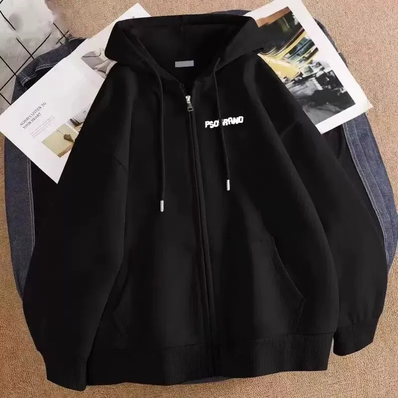 

Extra Large 300 Pounds Lazy Style Black Hoodie Men's Autumn Winter Thickened Fleece Korean Version Open Cardigan Jacket