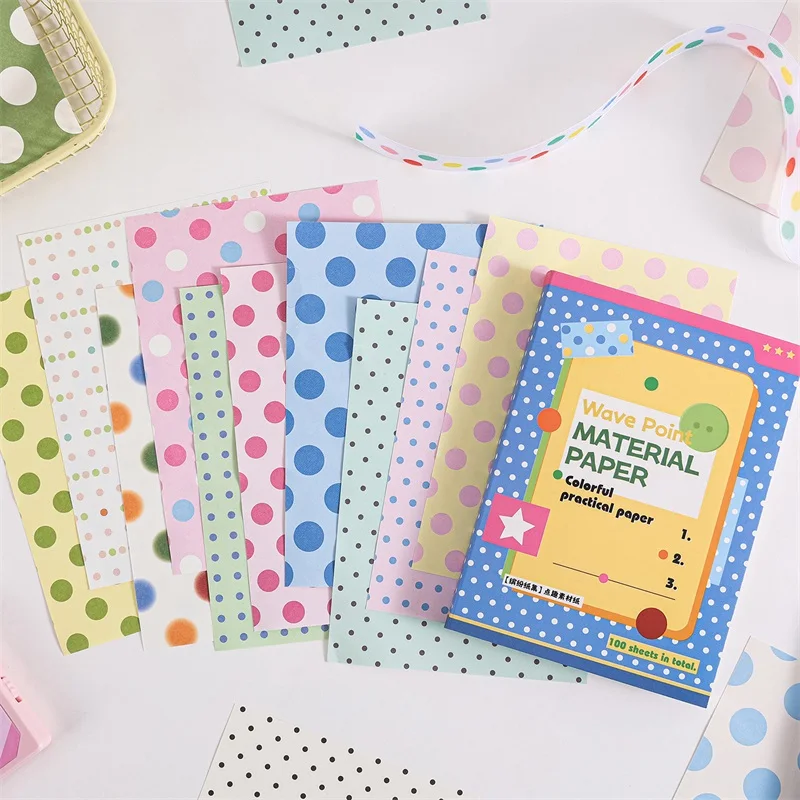100pcs Cute Pattern Double-Sided Paper, Star Polka Dot Scrapbook Paper image 3