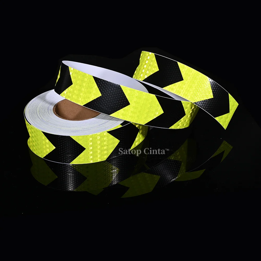 

5CM *50M Arrow Reflector Tapes Conspicuity Fluorescent Yellow Black Reflective Vinyl Warning Caution Stickers For Bicycle Trucks