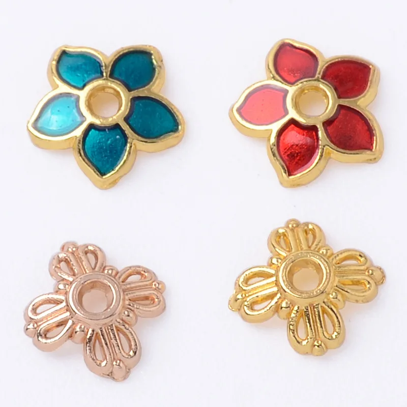 Antique imitation burnt blue flower through hole flower piece alloy accessories DIY handmade antique hairpin small flower DIY je