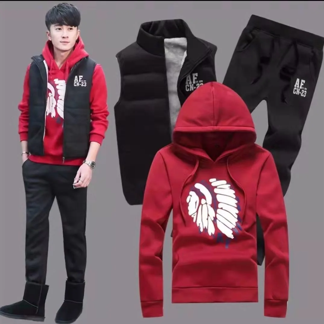 3 قطع مجموعة هوديس سترة السراويل الرجال عادية بذلة رياضية الملابس معاطف الشتاء سميكة الدافئة رياضية للرجال المطبوعة الرجال مجموعة سترة