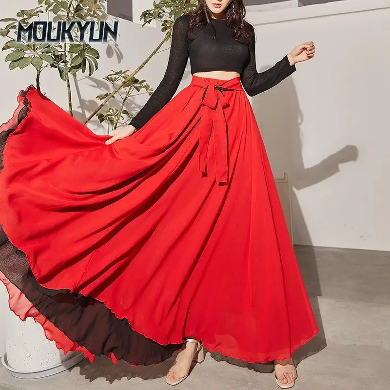 

Dance Skirts Chiffon Long Skirts For Women Elegant Casual High Waist Boho Beach Maxi Skirts Wear On Both Sides
