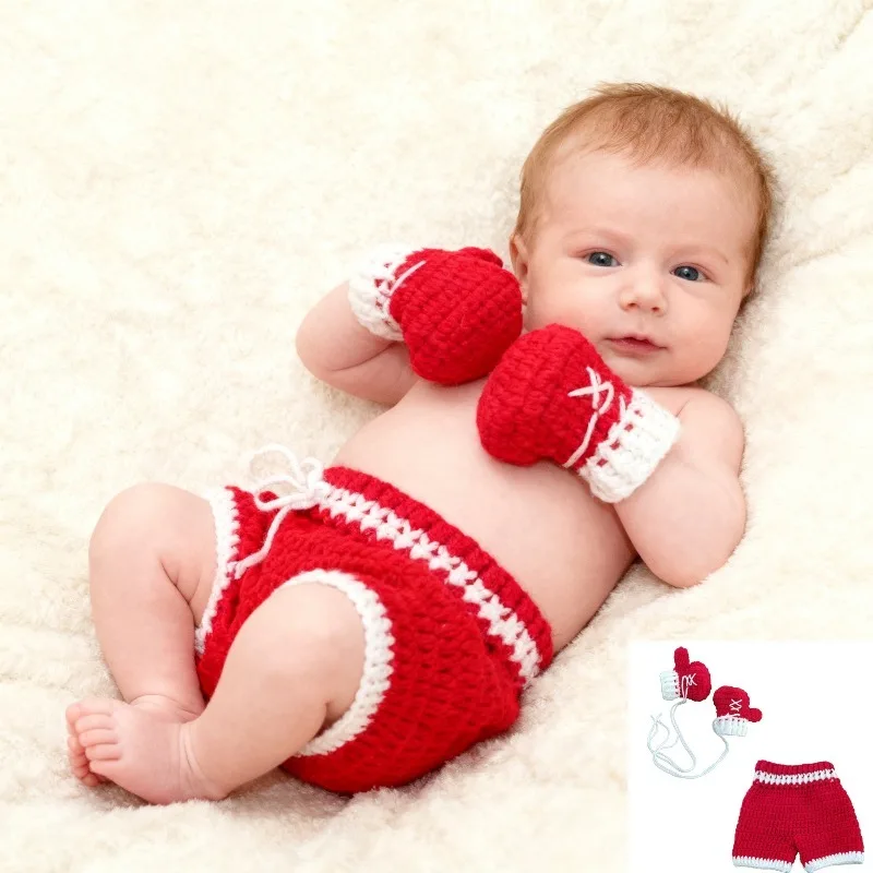 2pcs/setNewborn Boxing Photo Prop Set-Handmade Crochet Costume with Gloves for Creative Baby Photoshoots.baby newborn items bebe