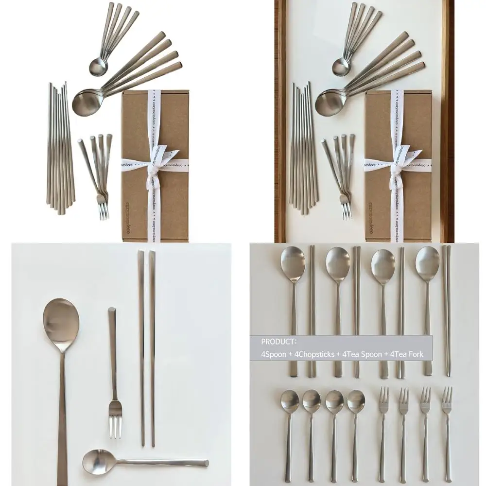 

Набор столовых приборов из нержавеющей стали с корейскими палочками для еды, ложками и аксессуарами для чая, подарочный набор из 4 предметов для подарка на Рождество/Новый год