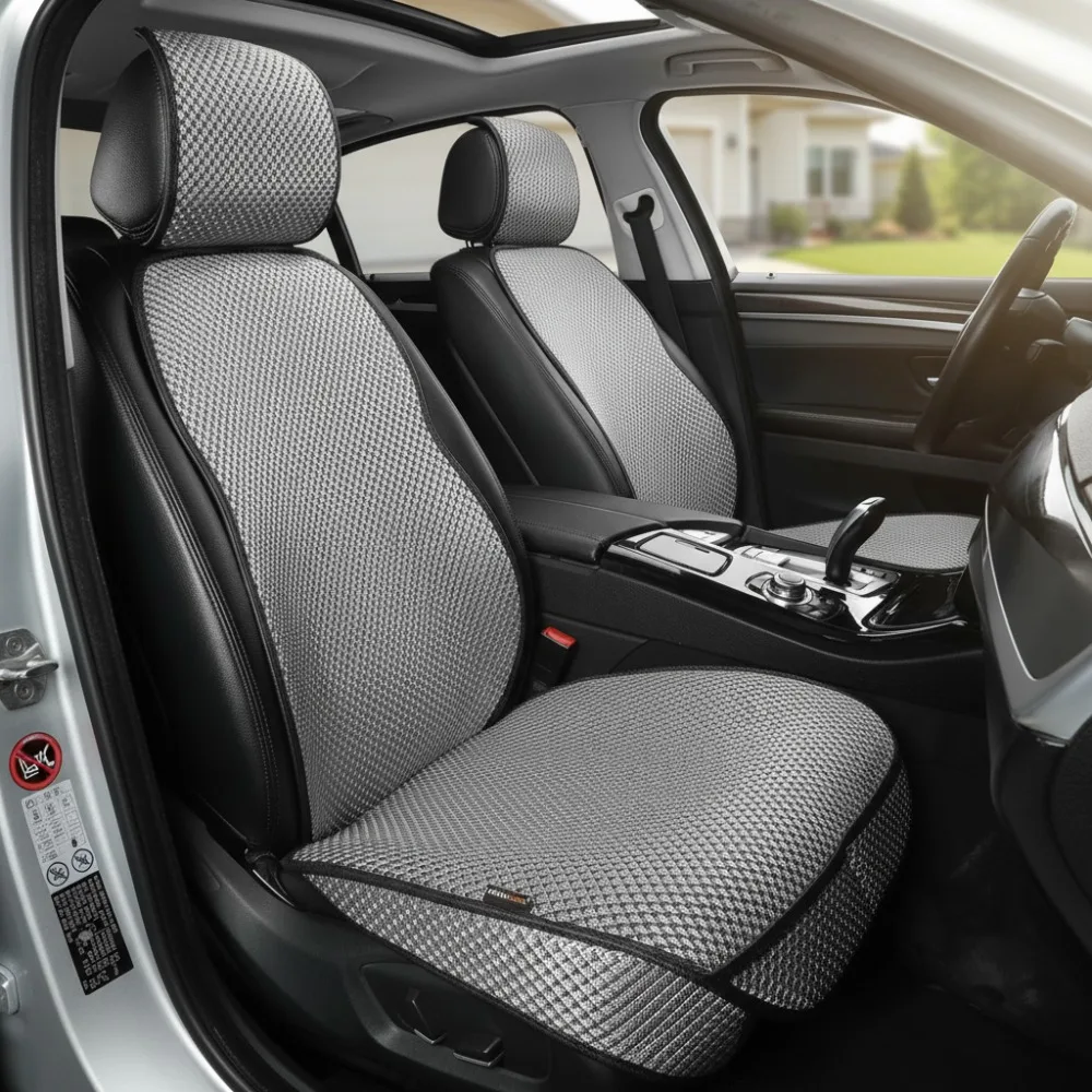 

Дышащий чехол на автомобильное сиденье, универсальный, с карманом для хранения, противоскользящий дизайн на все сезоны (серый, 2 шт.)