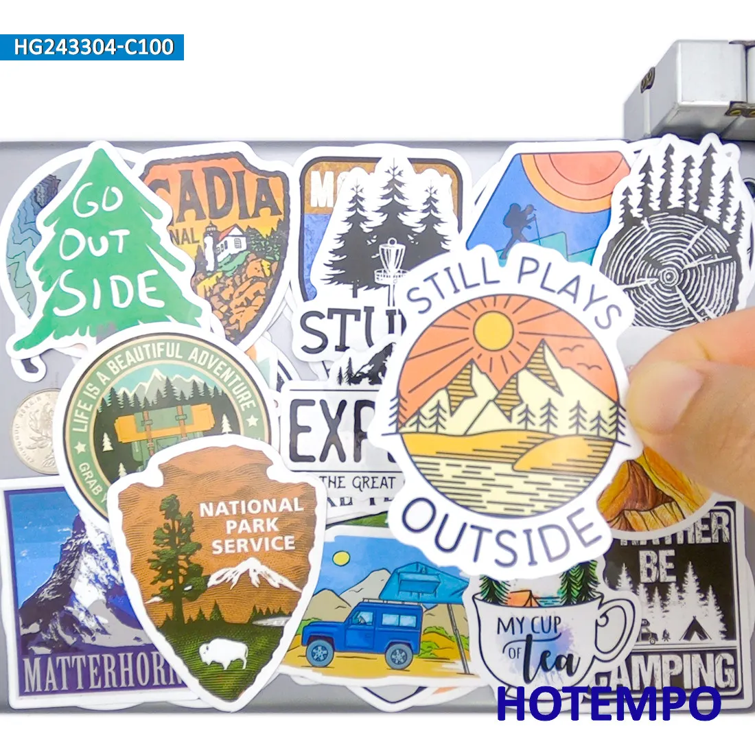 100 sztuk, Naklejki na zewnętrzną przygodę, Piesze wycieczki, wspinaczka, biwakowanie, styl podróżowania, do laptopa samochodowego telefonu motocyklowego, Zabawny pakiet naklejek
