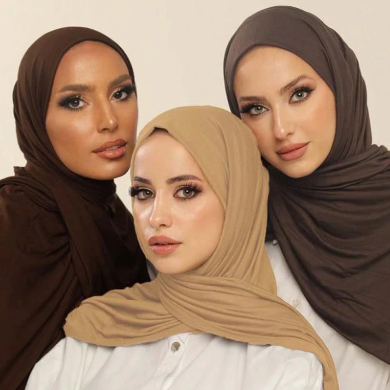 Solid Cotton Jersey Hijab Scarf Women Muslim Veil High Quality Stretch Headband Women's Scarves Plain Turban Solid Premium Stole