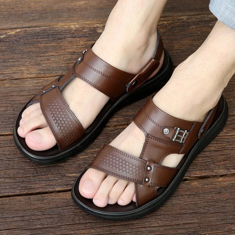 Genuine Leather Sandals for Men Casual Beach Shoes Anti Slip Men\'s Casual Fashion Sandals Sandalias Masculina Sandalia Masculino